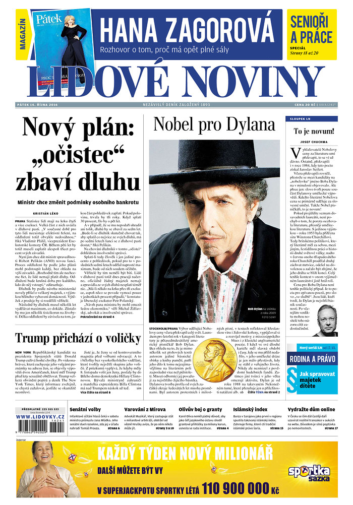 lidove niviny magazine Bob Dylan front cover